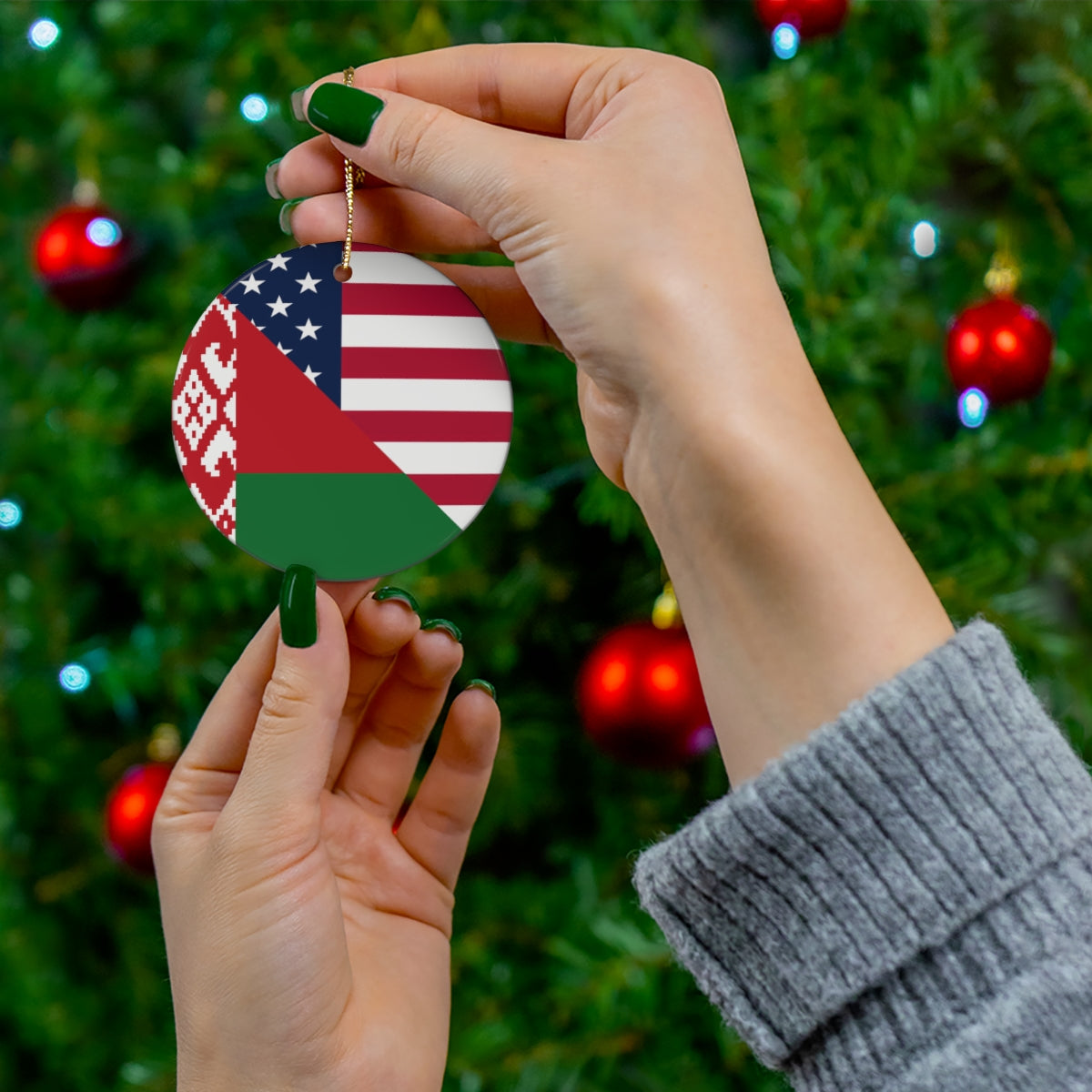 Belarus American Flag Ceramic Ornaments | Belarusian USA Christmas Tree