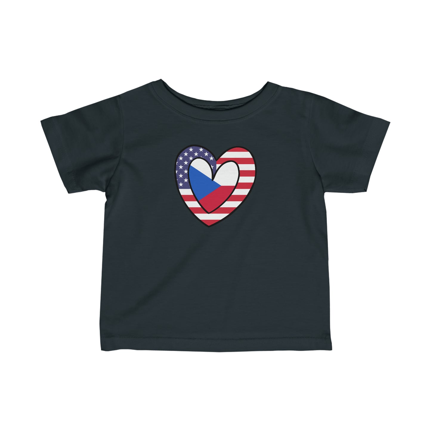 Infant Czech Republic American Heart Valentines Day Wedding Gift Half Flag Toddler Tee Shirt