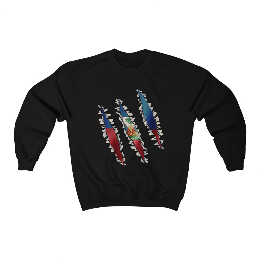 Slashed Haitian Flag Sweatshirt | Haiti Men Women Sweater Pullover