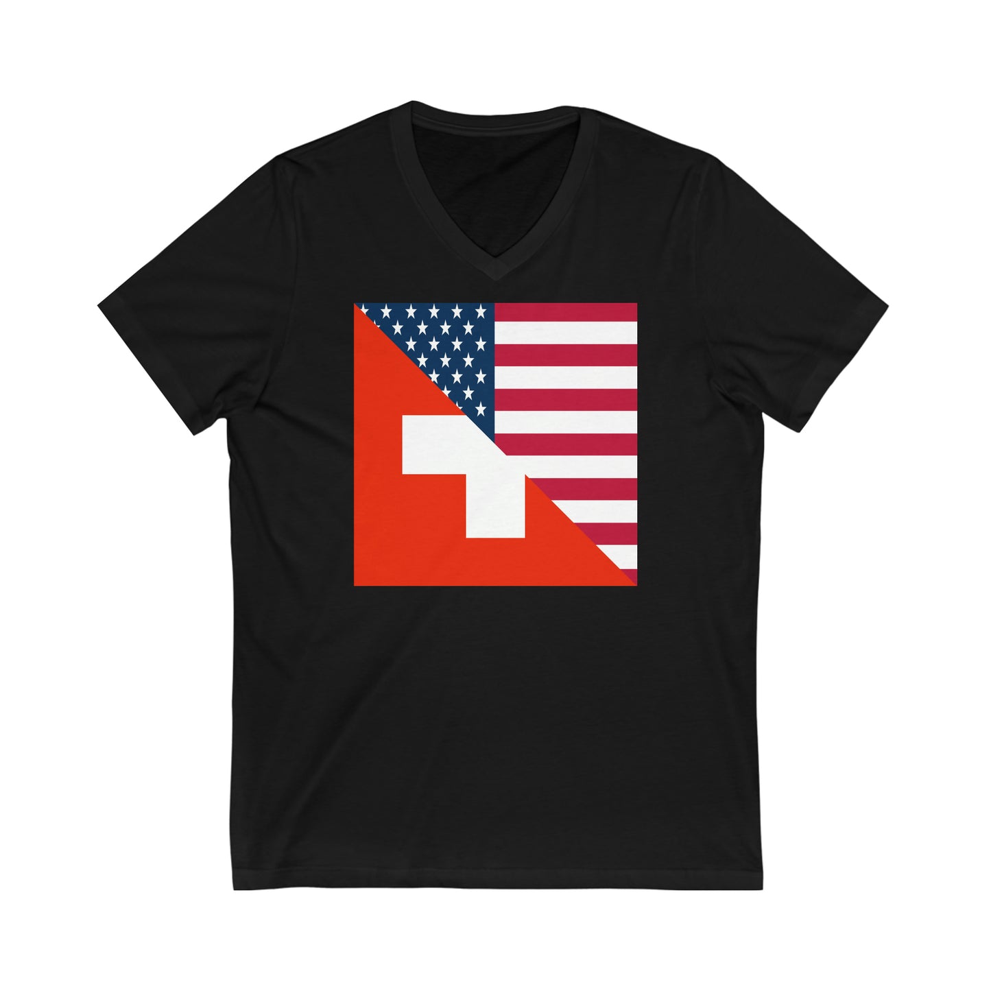 Swiss American Flag Switzerland USA V-Neck T-Shirt | Unisex Vee Shirt