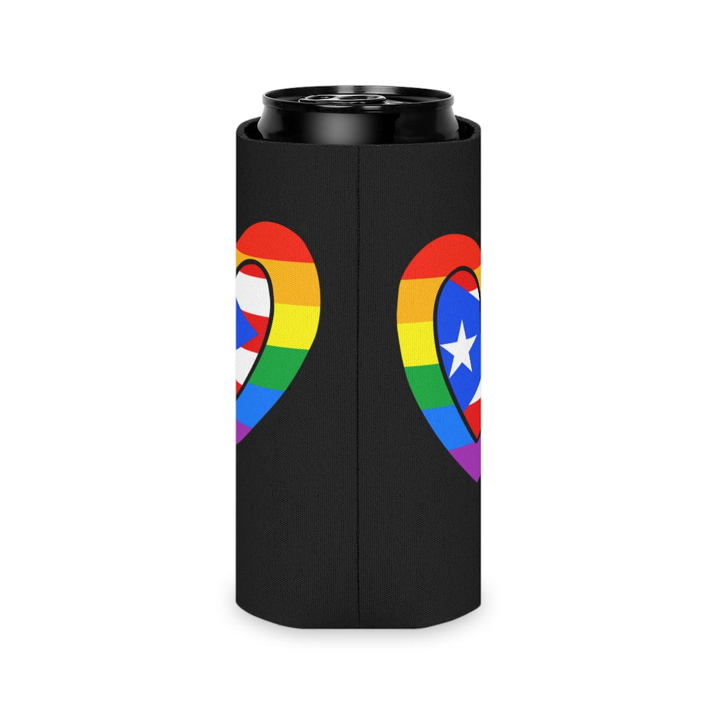 Puerto Rican Pride Rainbow Flag Heart Can Cooler | Puerto Rico Pride Month Accessory