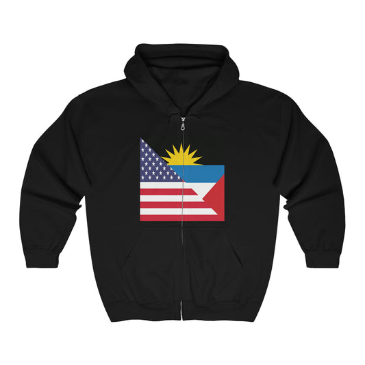 Antigua and Barbuda American Flag Antiguan USA Zip Hoodie | Hooded Sweatshirt