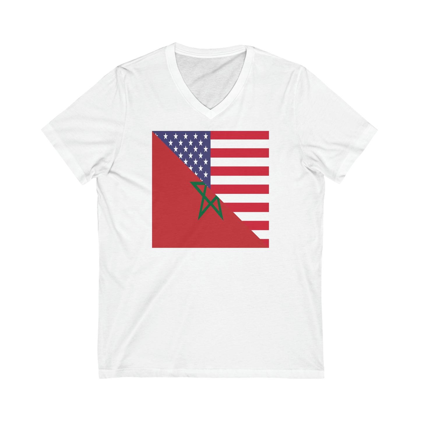 Moroccan American Flag Morocco USA V-Neck T-Shirt | Unisex Vee Shirt