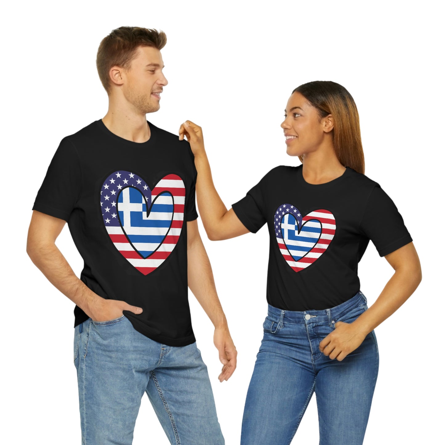 Greek American Heart Valentines Day Gift Tee Shirt | Half Greece USA Flag T-Shirt