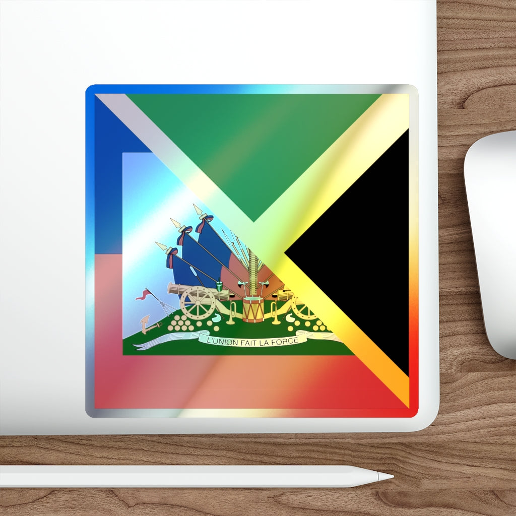 Haitian-Jamaican Flag Holographic Sticker | Jamaica Haiti Accessory