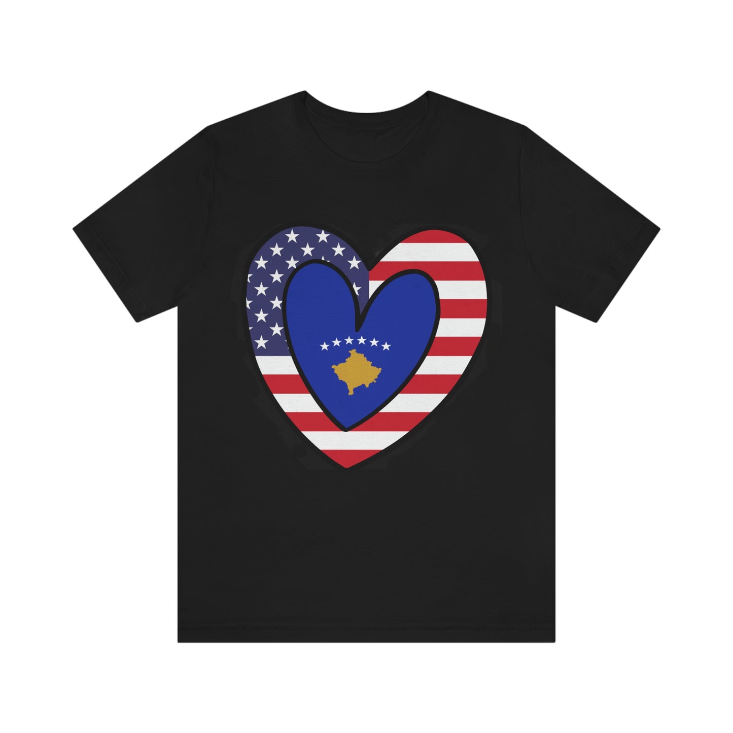 Kosovar American Heart Valentines Day Gift Tee Shirt | Half Kosovo USA Flag T-Shirt