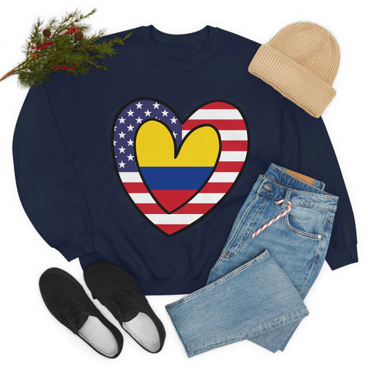 Colombian American Heart Valentines Day Gift Sweatshirt | Unisex Colombia USA Flag