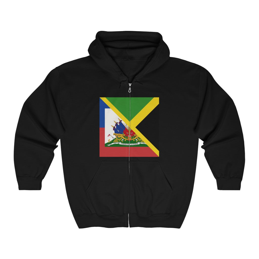 Haitian Jamaican Flag | Half Jamaica Haiti Zip Hoodie | Hooded Sweatshirt