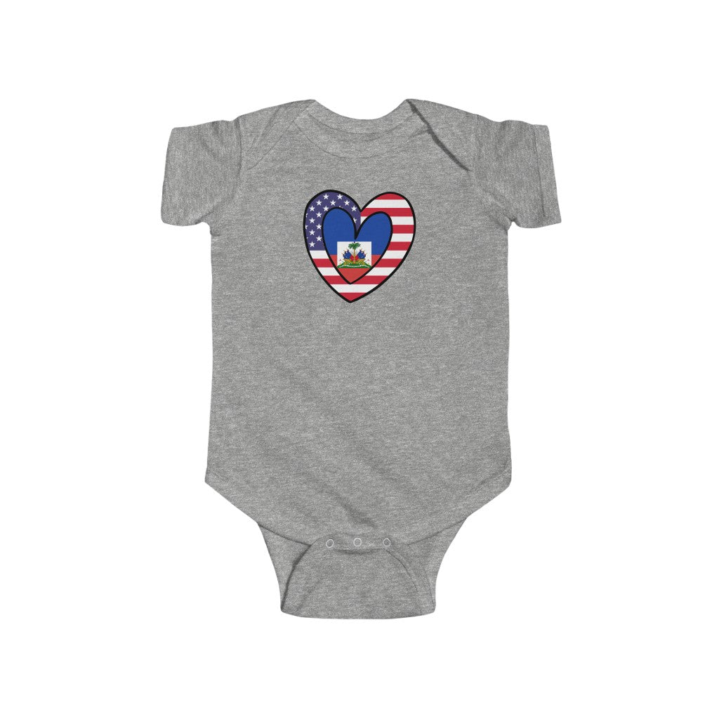 Baby American Haitian Flag Inner Heart Bodysuit | Unisex USA Haiti