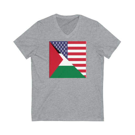 Palestine USA Flag Palestinian American V-Neck T-Shirt | Unisex Vee Shirt