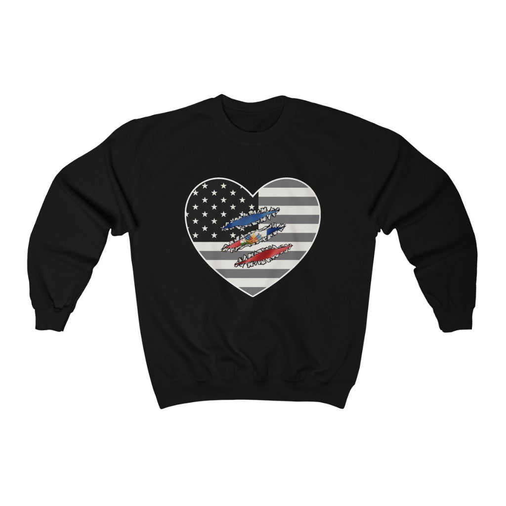 Haitian American Flag At Heart Sweatshirt | Haiti Women Men Pullover