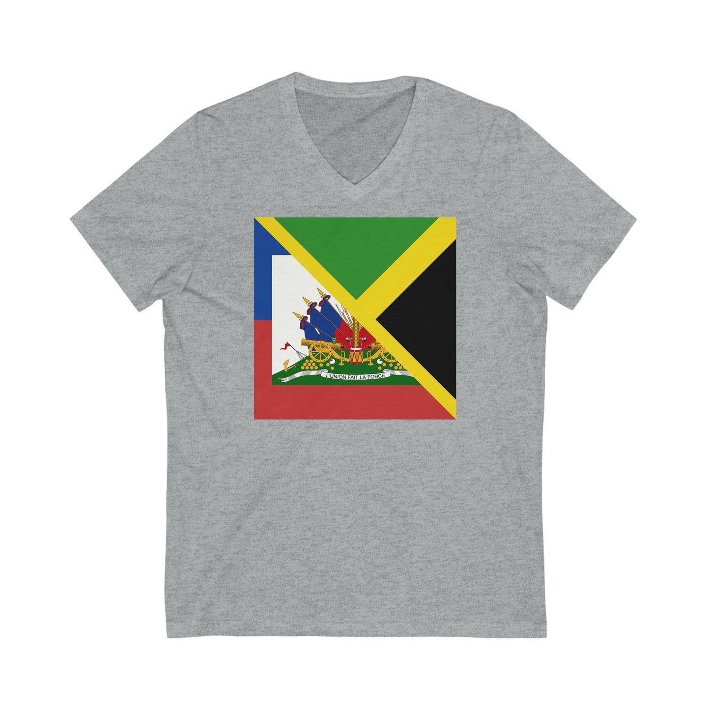 Haitian Jamaican Flag | Half Jamaica Haiti V-Neck T-Shirt | Unisex Vee Shirt