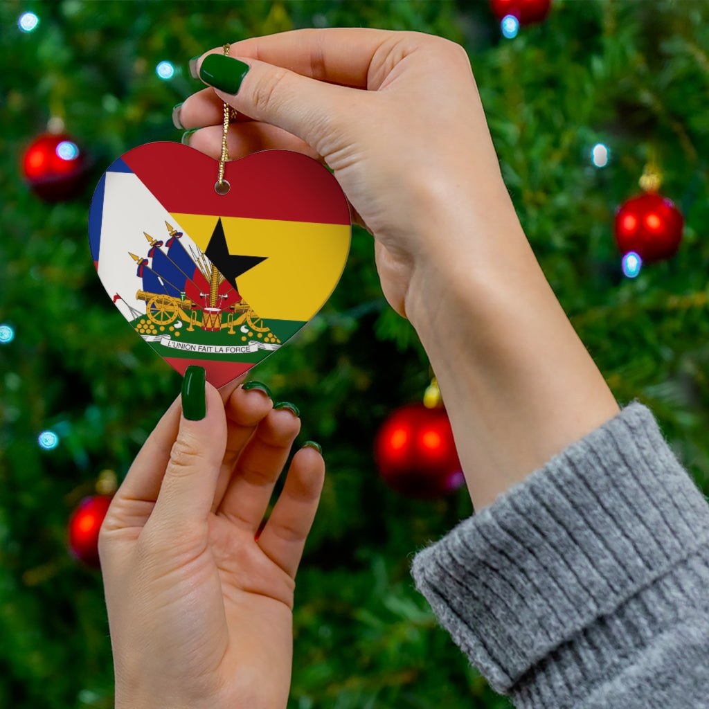 Half Haiti Ghana Flag Ceramic Ornaments | Ghanaian Haitian Christmas Tree