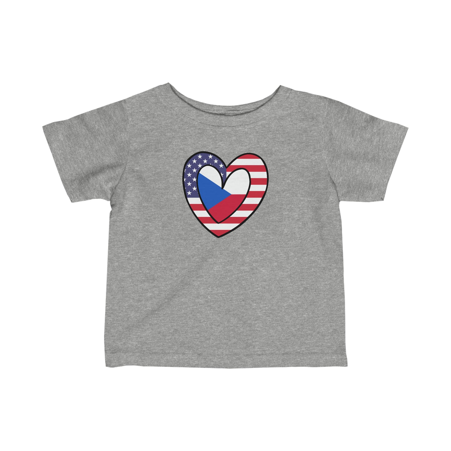 Infant Czech Republic American Heart Valentines Day Wedding Gift Half Flag Toddler Tee Shirt