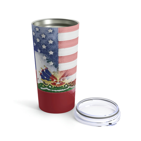 Haiti America Flag Painted | Half Haitian American Flag Tumbler 20oz