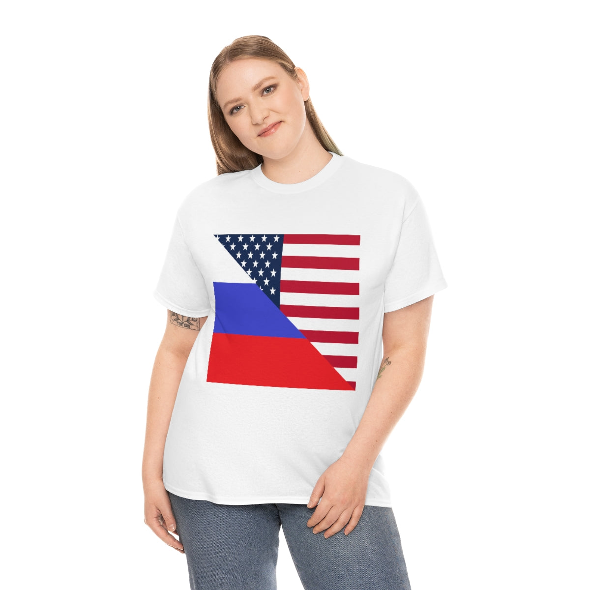 Russian American Flag Half Russia USA T-Shirt | Unisex Tee Shirt