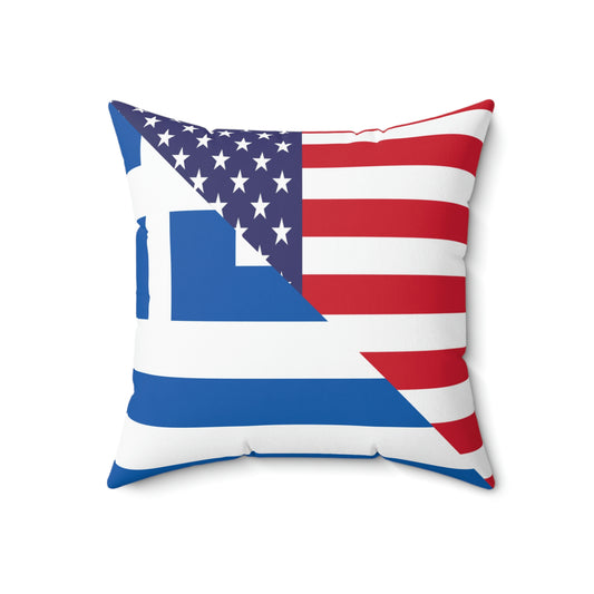 Greece American Flag Greece USA Spun Polyester Square Pillow