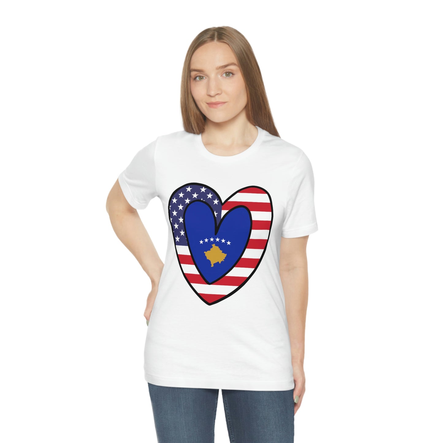 Kosovar American Heart Valentines Day Gift Tee Shirt | Half Kosovo USA Flag T-Shirt