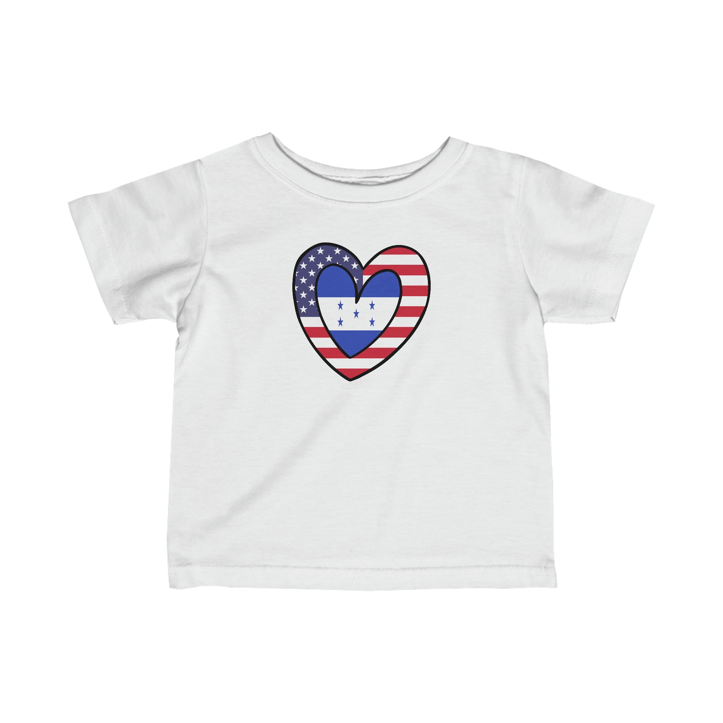 Infant Honduran American Heart Valentines Day Gift Half Honduras USA Flag Toddler Tee Shirt