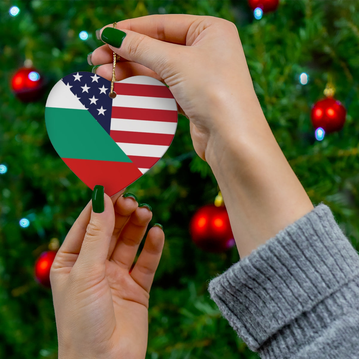 Bulgaria American Flag Ceramic Ornaments | Bulgarian USA Holiday Christmas Tree