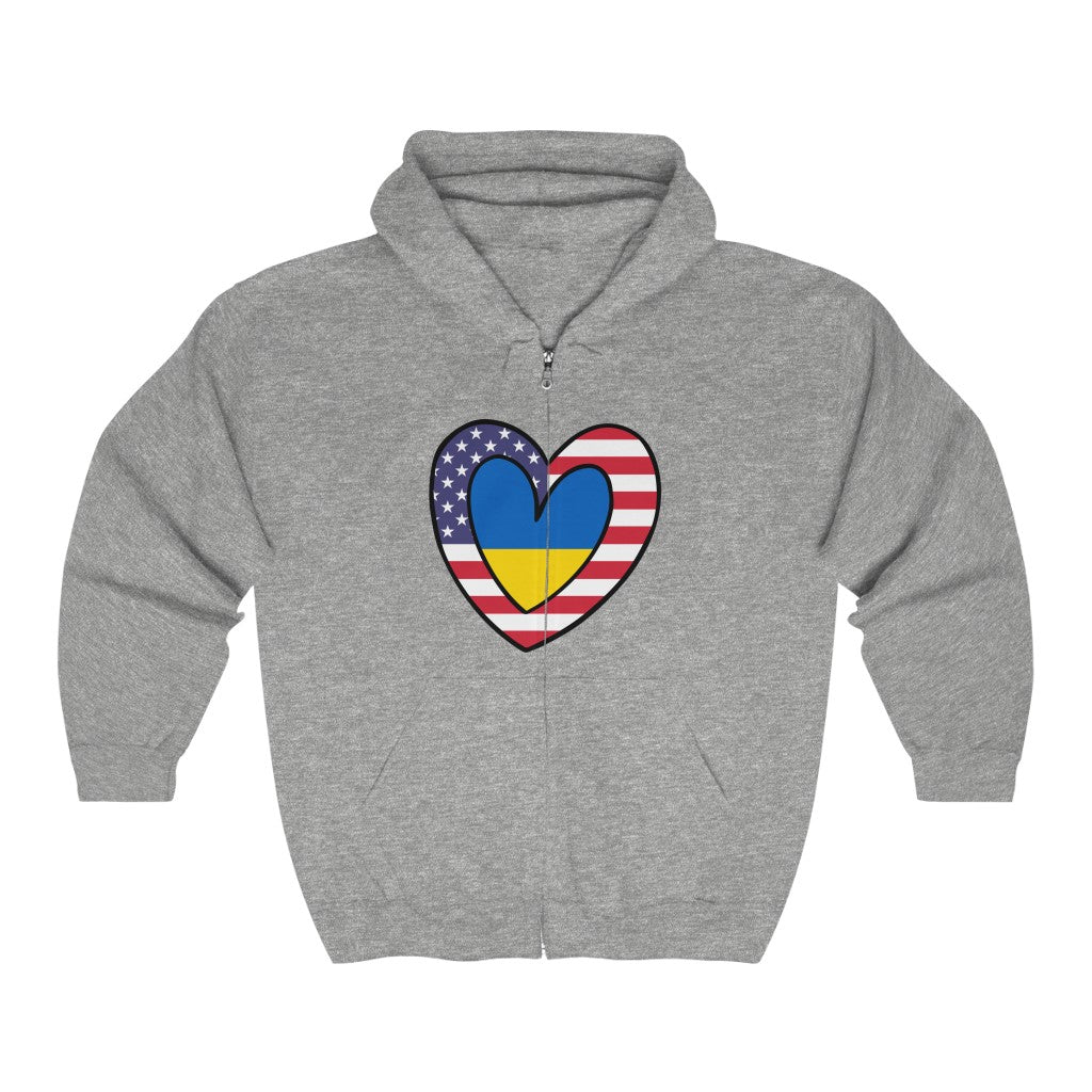 American Ukrainian Flag Inner Heart USA Ukraine  Zip Hoodie | Hooded Sweatshirt