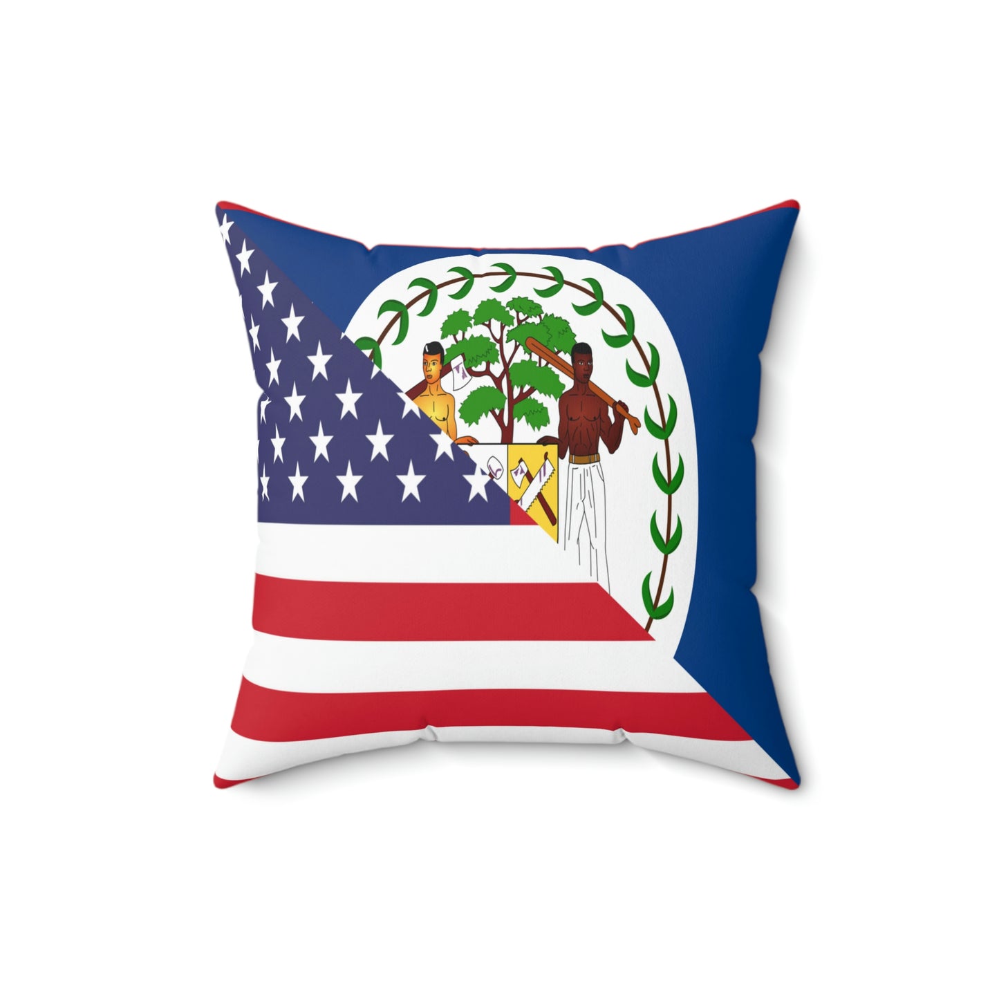 Belize American Flag Half Belizean USA Spun Polyester Square Pillow