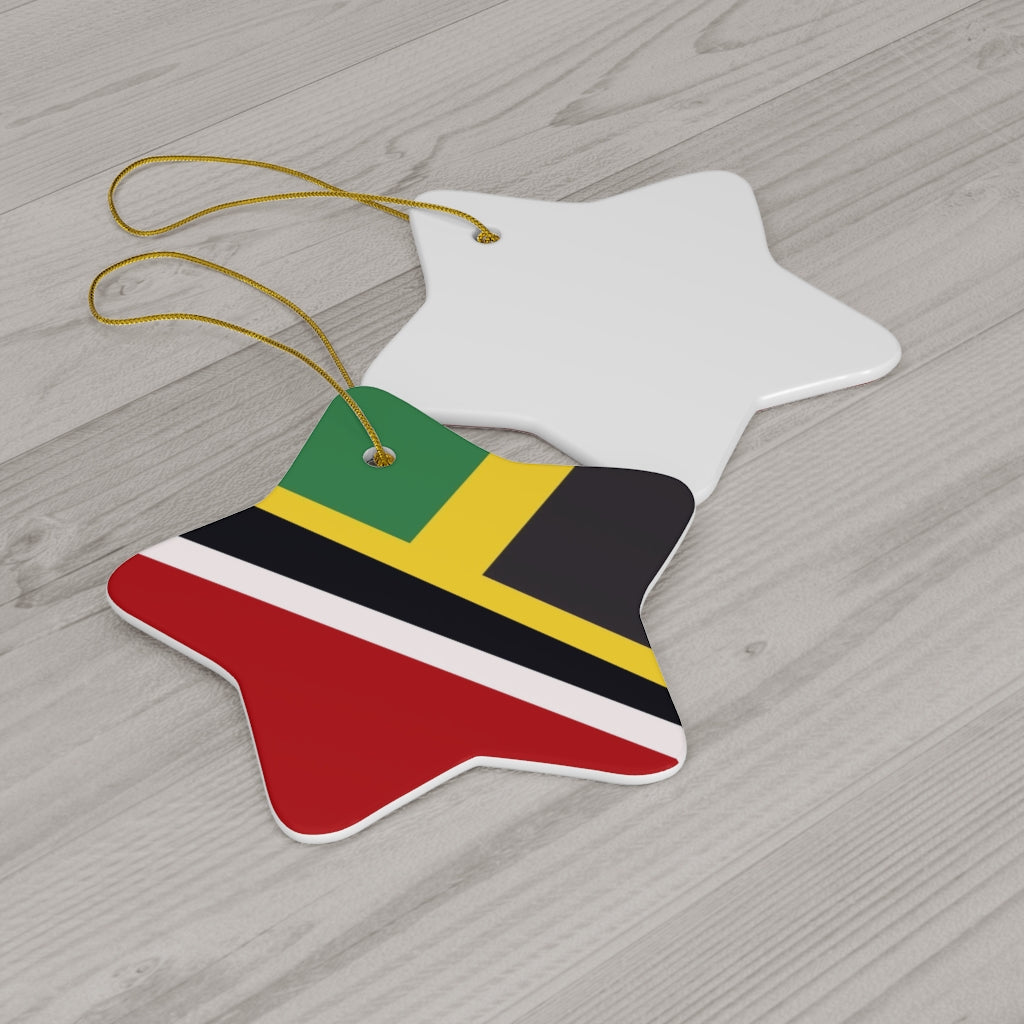 Half Trini Jamaican Flag Ceramic Ornaments | Trinidad Jamaica Christmas Tree