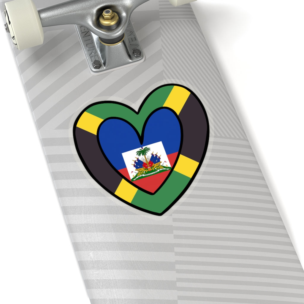 Jamaican Haitian Flag Inner Heart Sticker | Jamaica Haiti Accessory