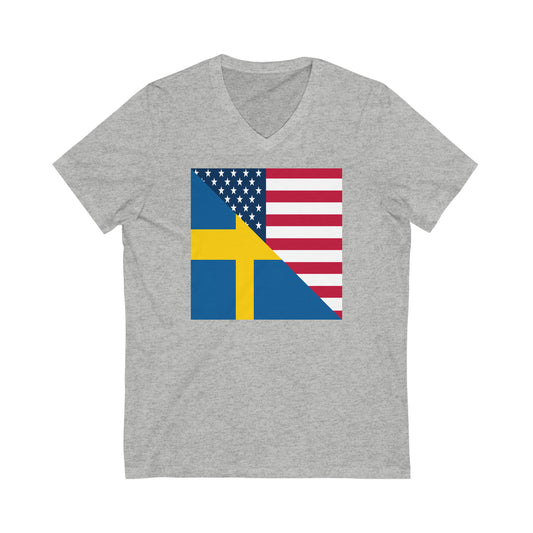 Swedish American Flag Sweden USA V-Neck T-Shirt | Unisex Vee Shirt