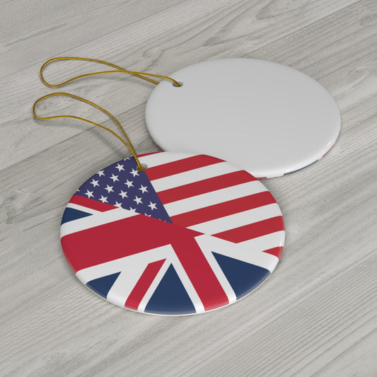 UK American Flag Ceramic Ornaments | United Kingdom USA Holiday Christmas Tree