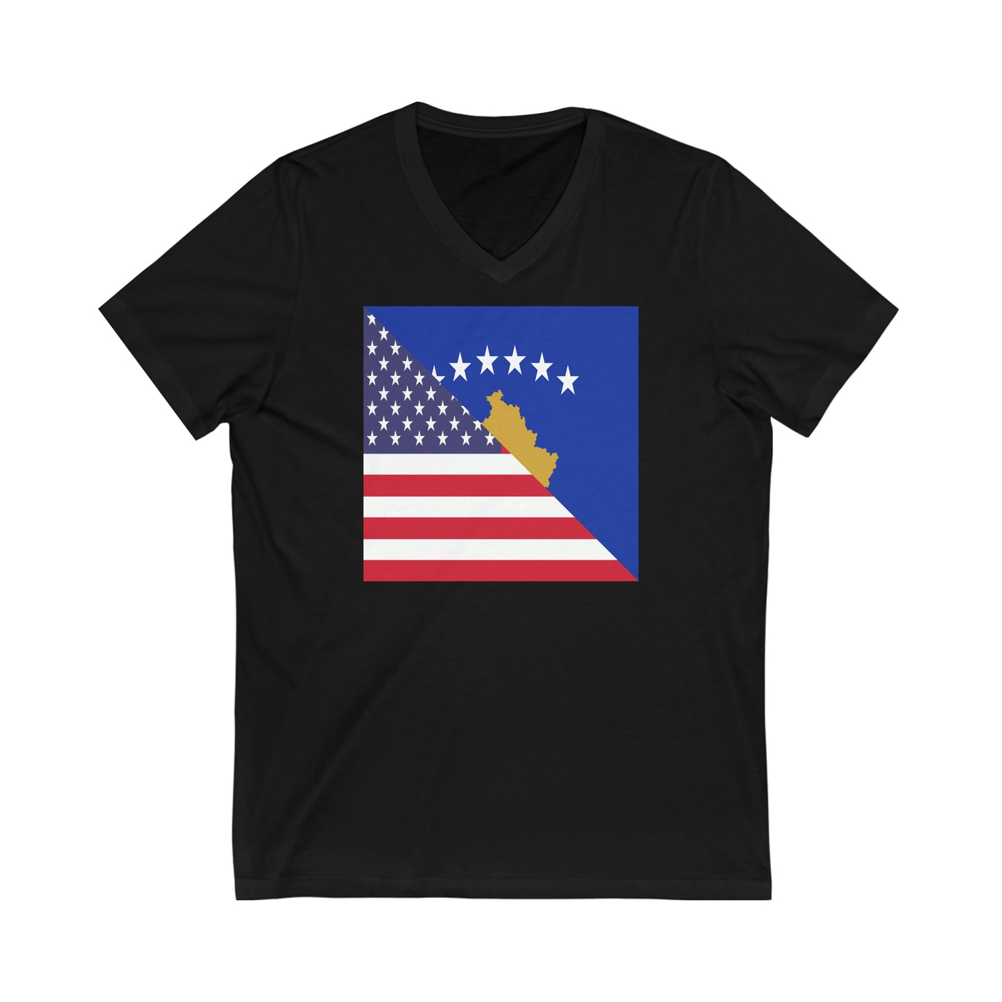 Kosovo American Flag Kosovar V-Neck T-Shirt | Unisex Vee Shirt