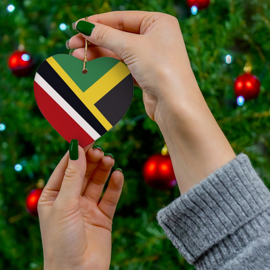 Half Trini Jamaican Flag Ceramic Ornaments | Trinidad Jamaica Christmas Tree