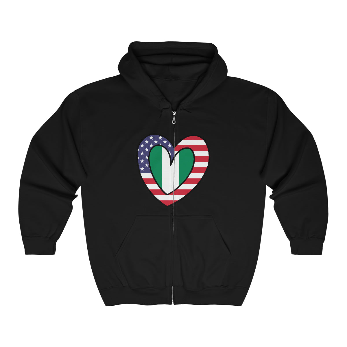 American Nigerian Flag Inner Heart USA Naija Nigeria Zip Hoodie | Hooded Sweatshirt