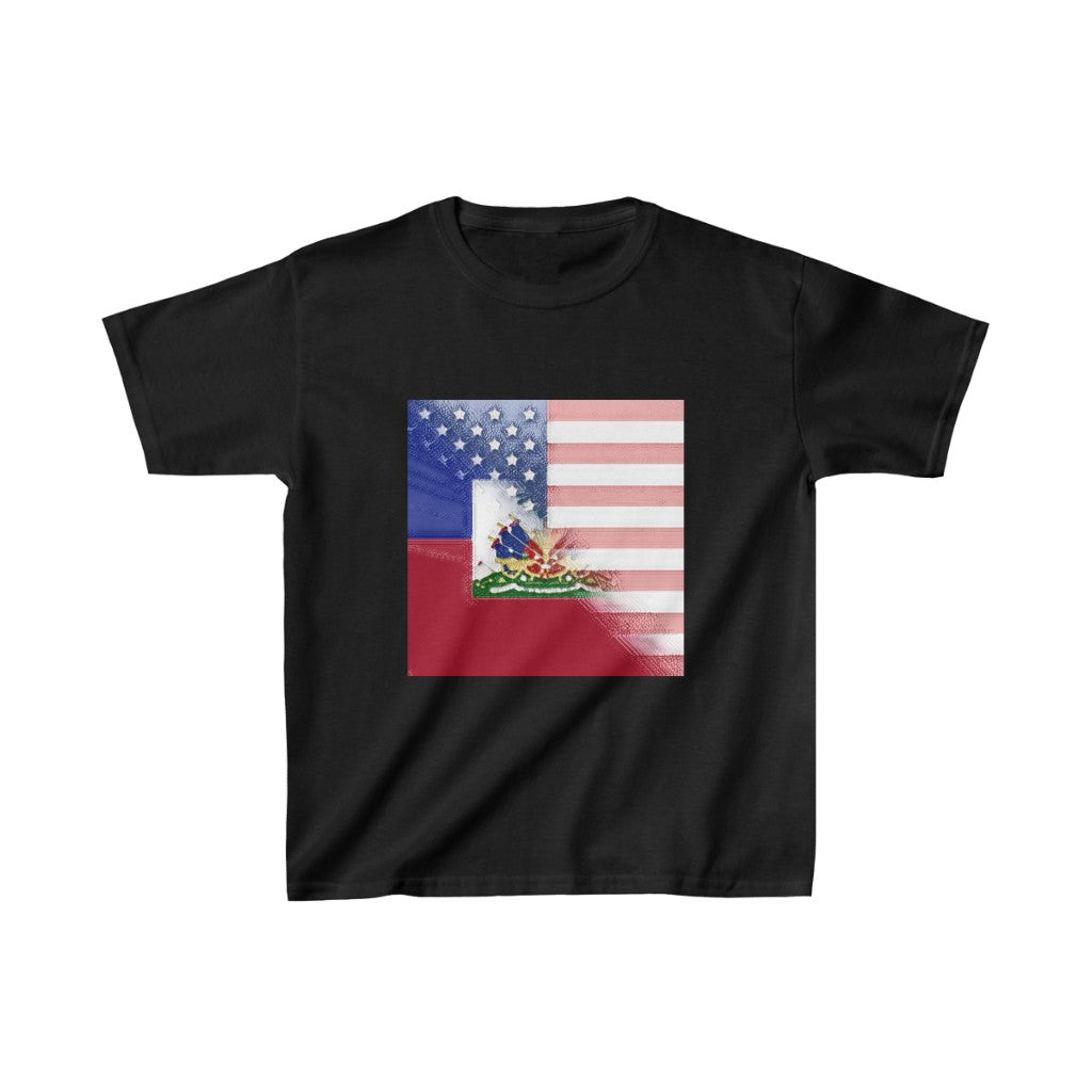 Kids Haiti America Flag Painted | Half Haitian American Flag T-Shirt | Unisex Tee Shirt