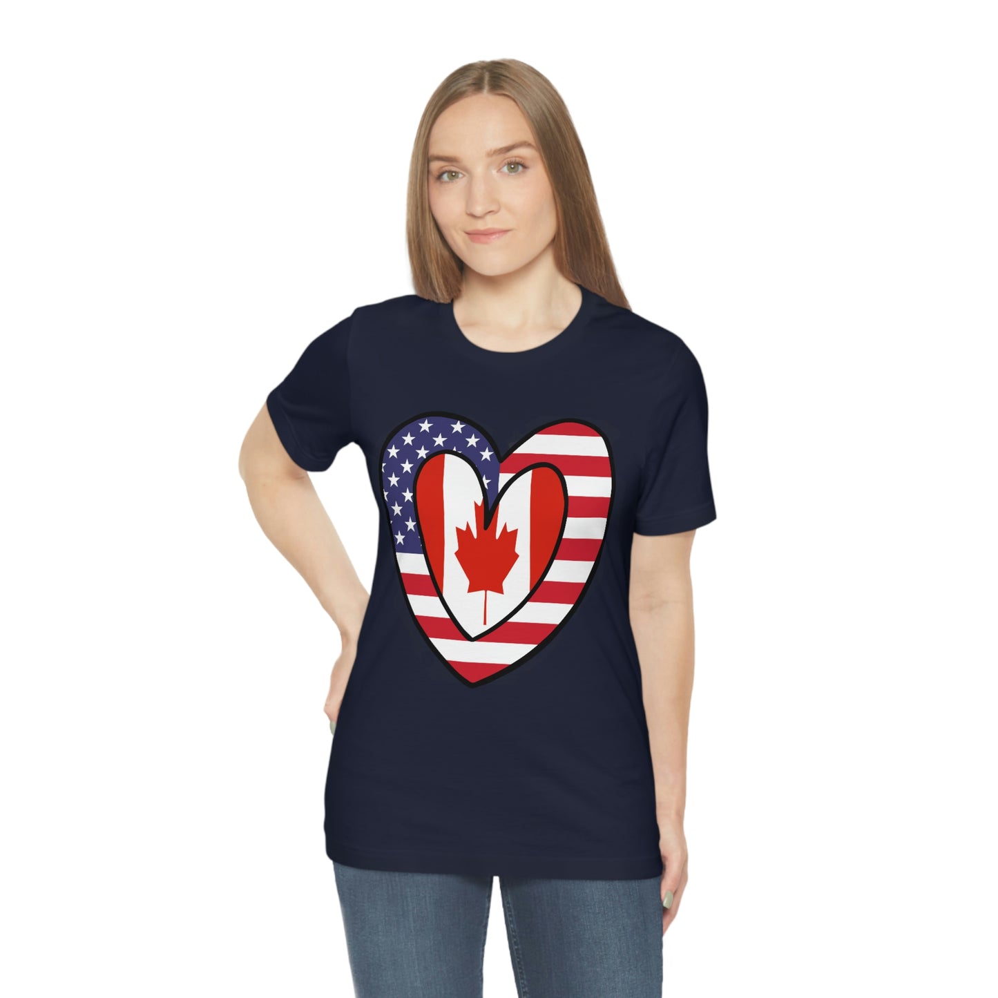 Canadian American Heart Valentines Day Gift Tee Shirt | Half Canada USA Flag T-Shirt