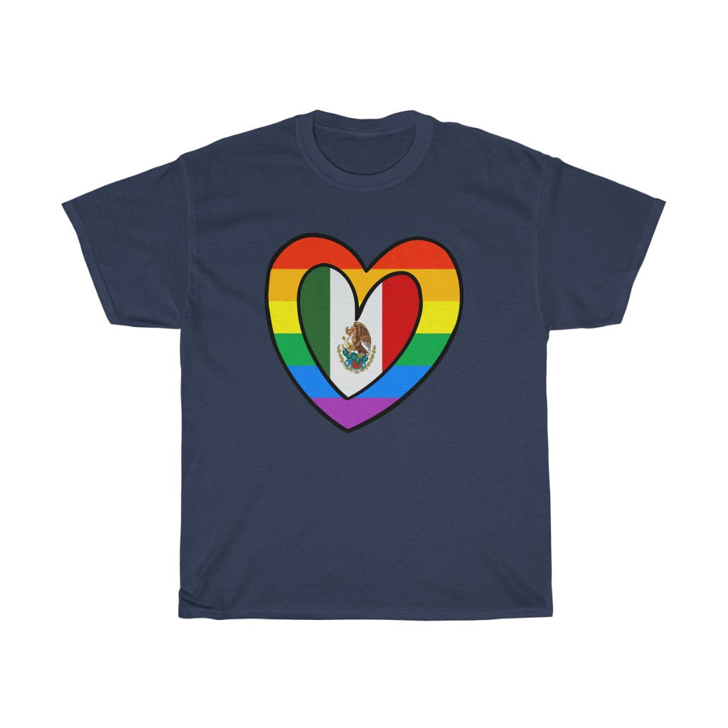 Mexican Rainbow Flag Heart T-Shirt | Unisex Mexico Pride Month Tee