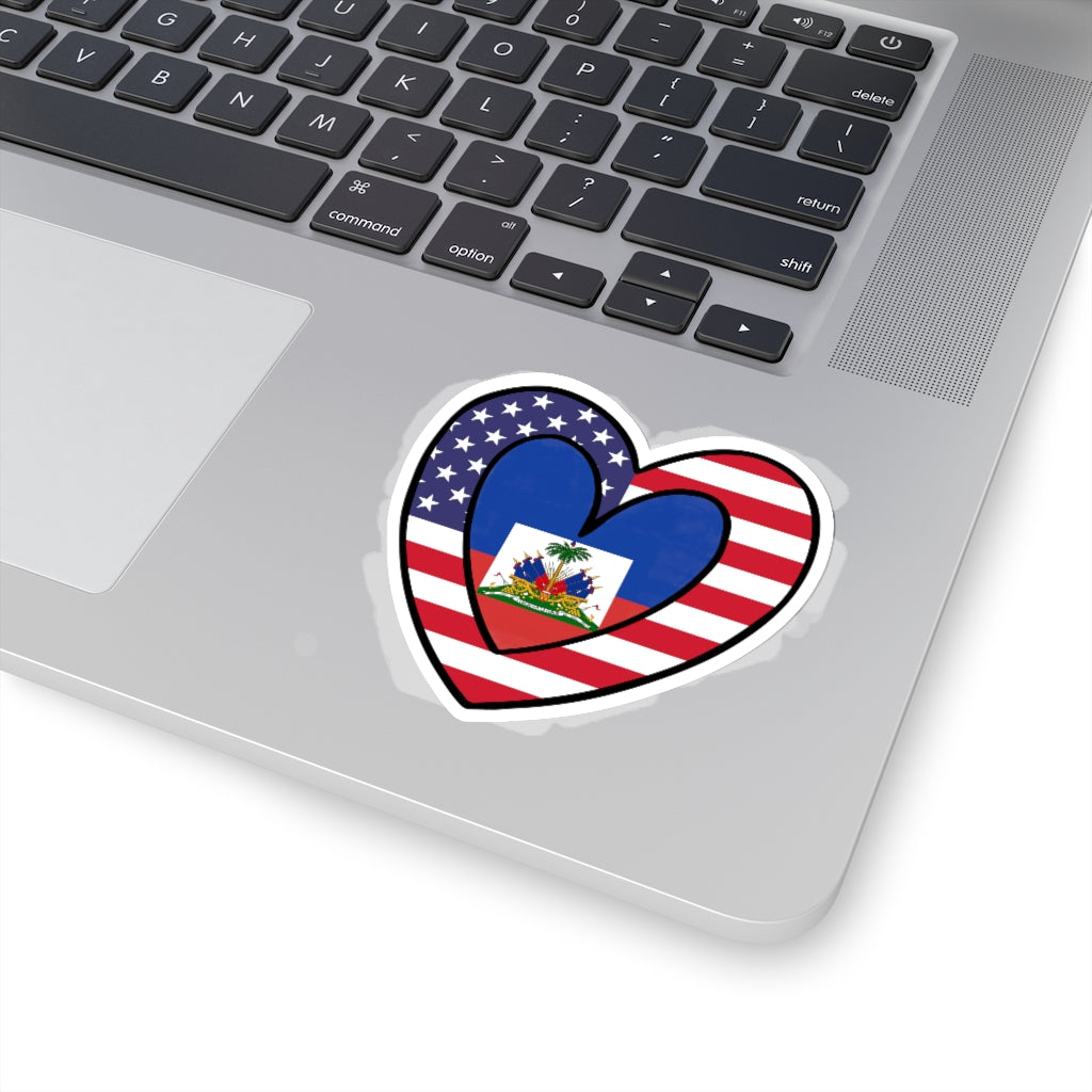 American Haitian Flag Inner Heart Sticker | USA Haiti Accessory