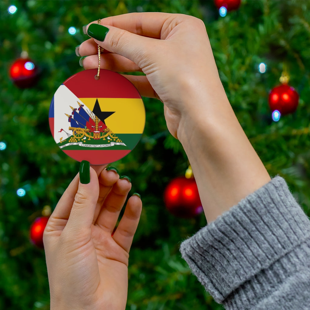 Half Haiti Ghana Flag Ceramic Ornaments | Ghanaian Haitian Christmas Tree