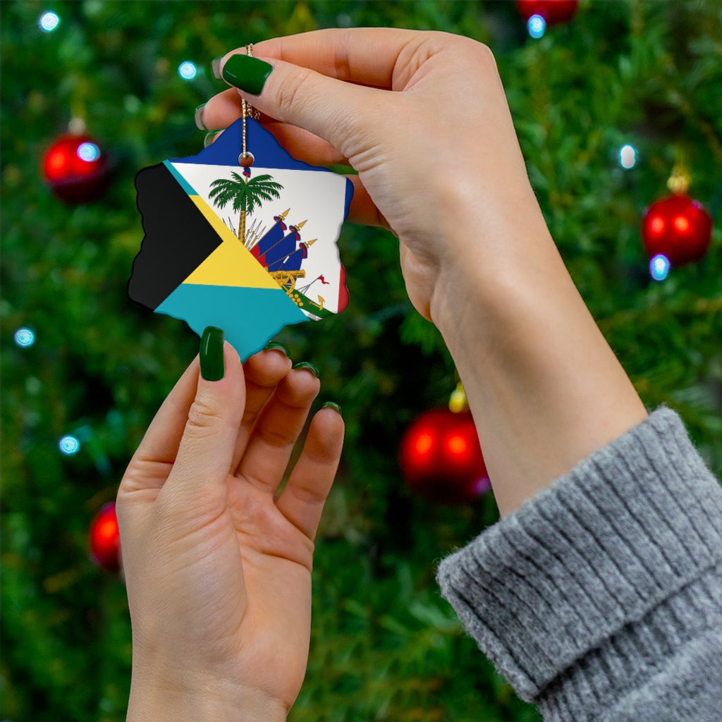 Haiti Bahamas Flag Ceramic Ornaments | Haitian Bahamian Christmas Tree