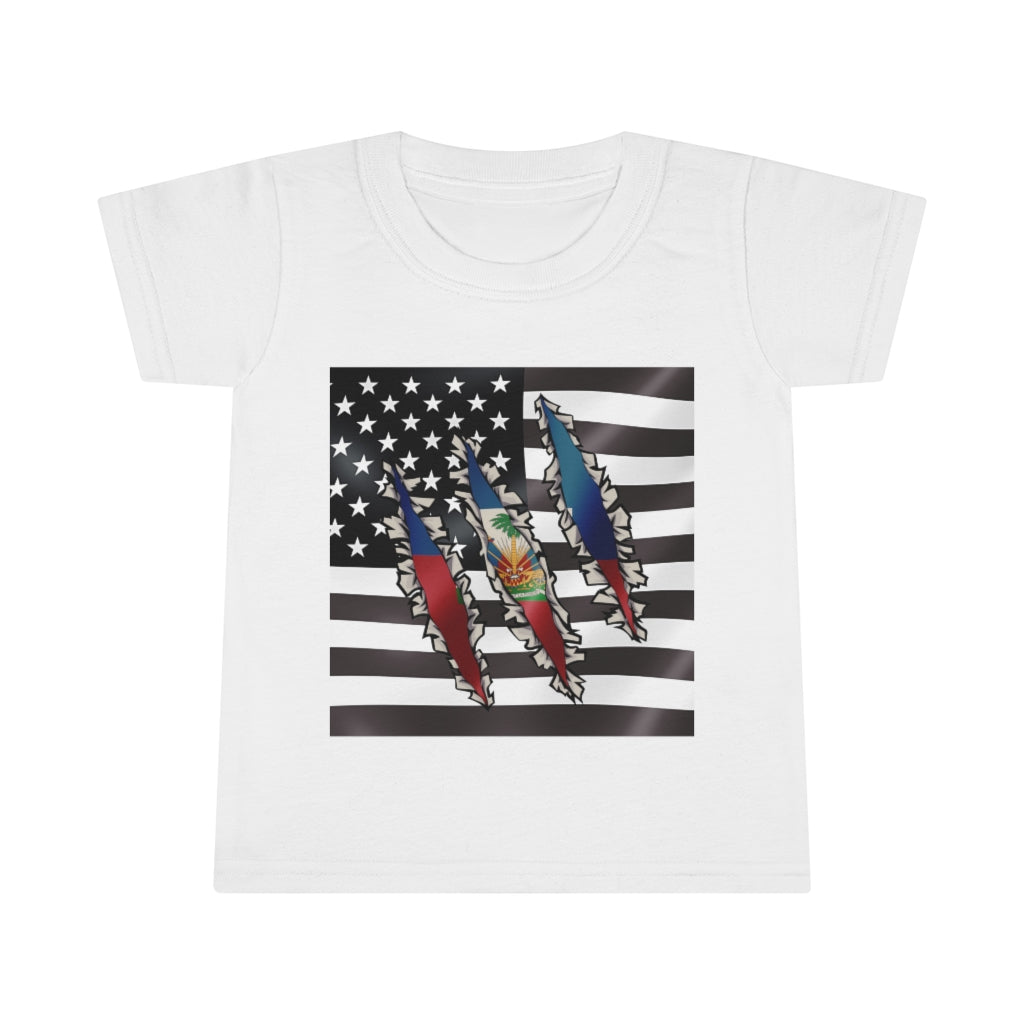 Toddler Haitian American Flag T-Shirt | Haiti Ayiti USA Boy Girl Clothes