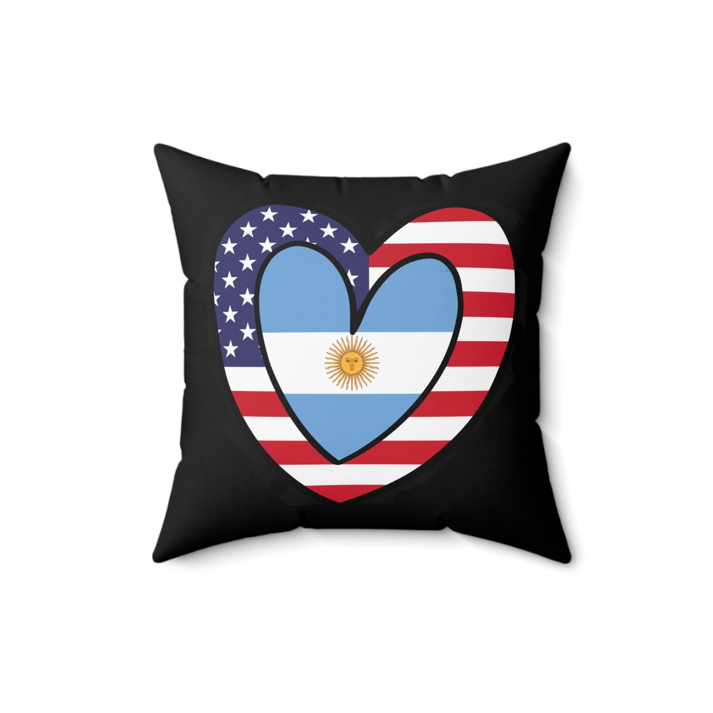 Argentinian American Heart Valentines Day Gift Half Argentina USA Flag Wedding Spun Polyester Square Pillow