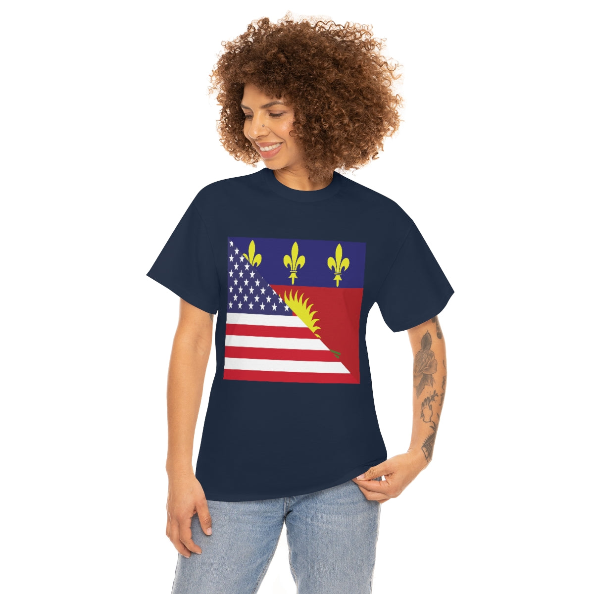 Guadeloupe American Flag Half Guadeloupean USA T-Shirt | Unisex Tee Shirt