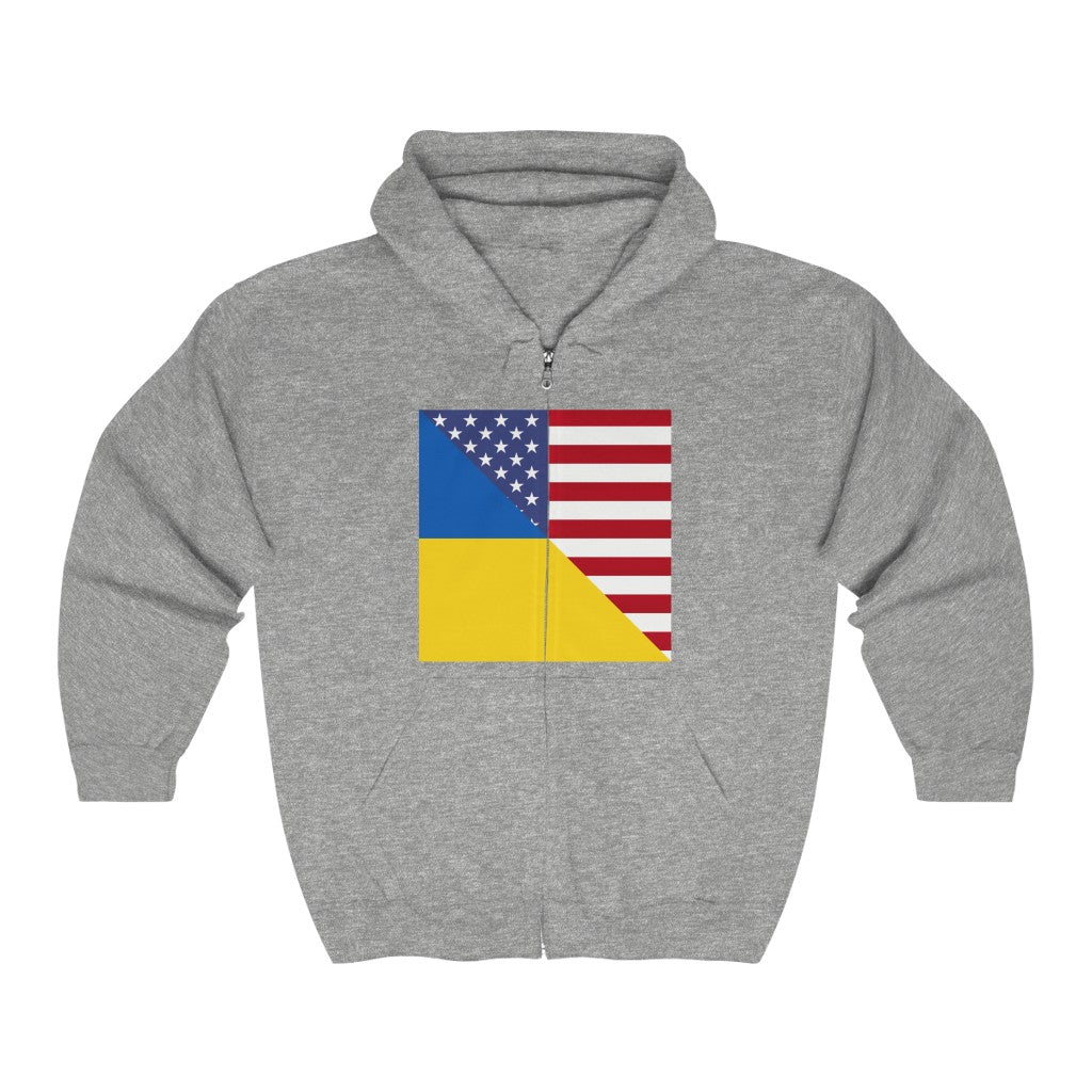Ukrainian American Flag | Half Ukraine USA Zip Hoodie | Hooded Sweatshirt