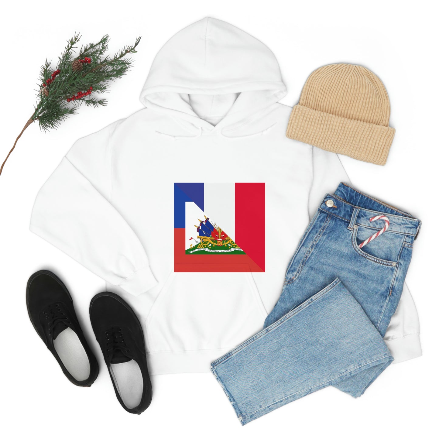 Haitian French Flag Half Haiti France Hoodie | Unisex Pullover Hooded Sweatshirt