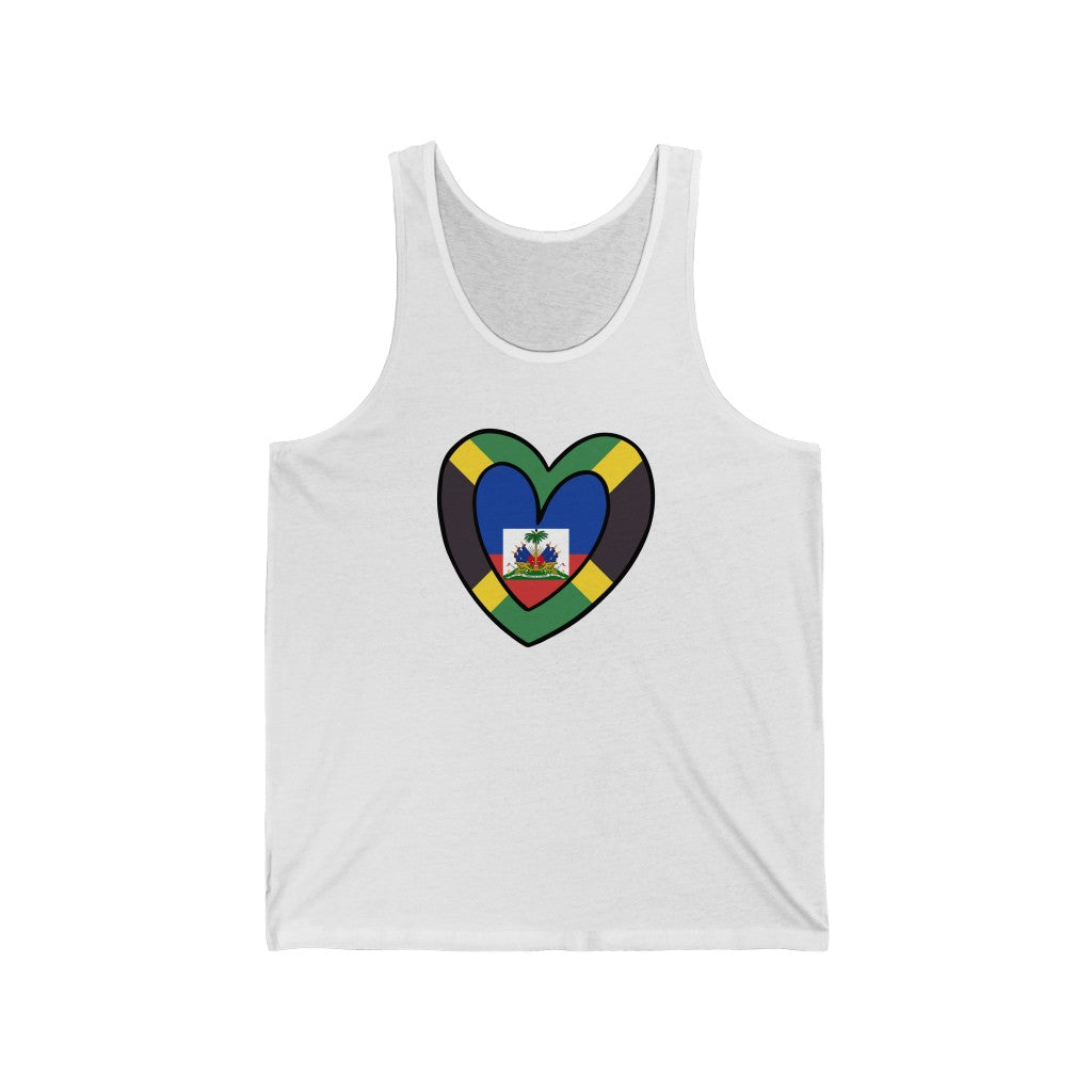 Jamaican Haitian Flag Inner Heart Tank Top | Unisex Jamaica Haiti