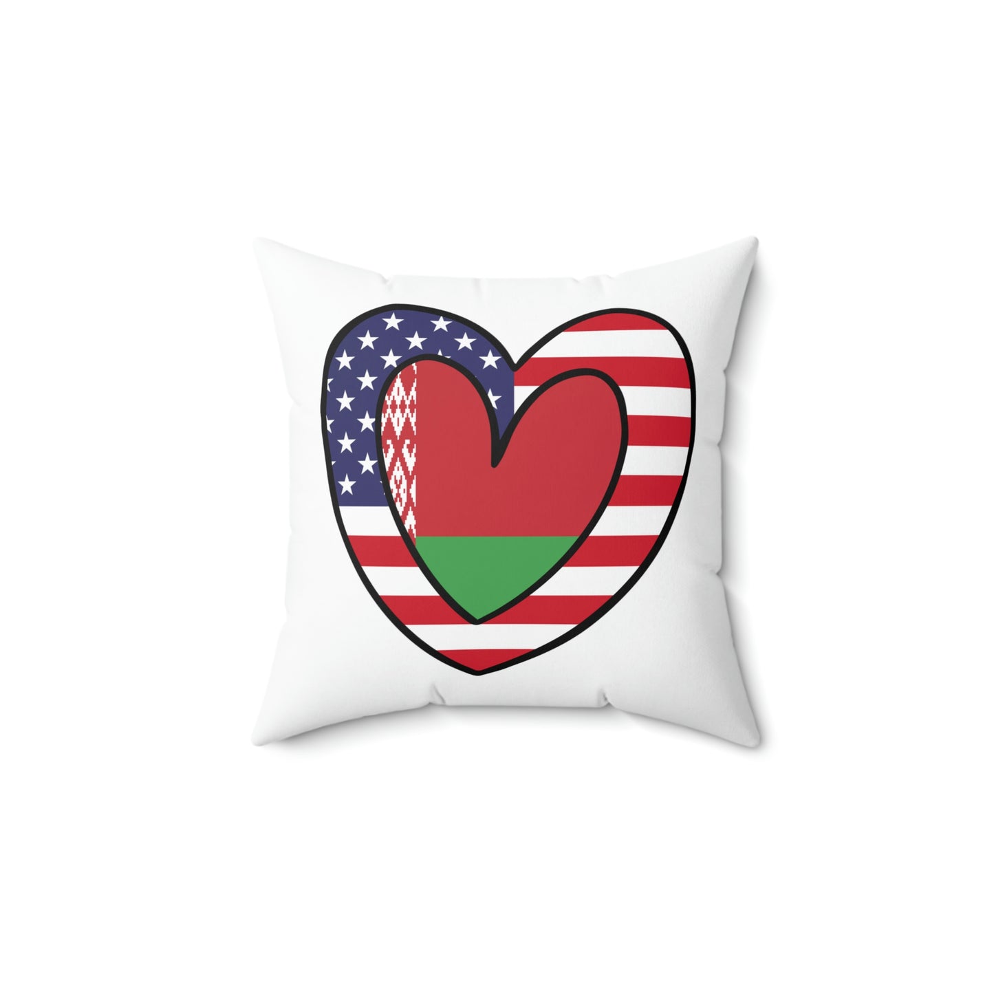 Belarusian American Heart Valentines Day Gift Half Belarus USA Flag Wedding Spun Polyester Square Pillow