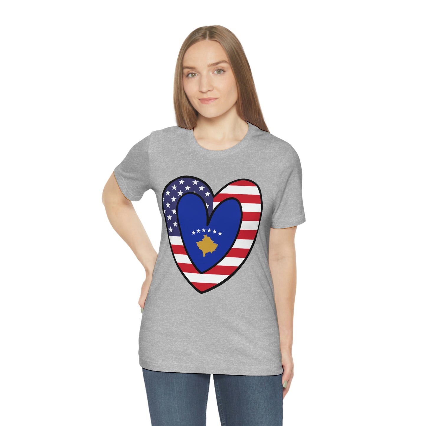 Kosovar American Heart Valentines Day Gift Tee Shirt | Half Kosovo USA Flag T-Shirt