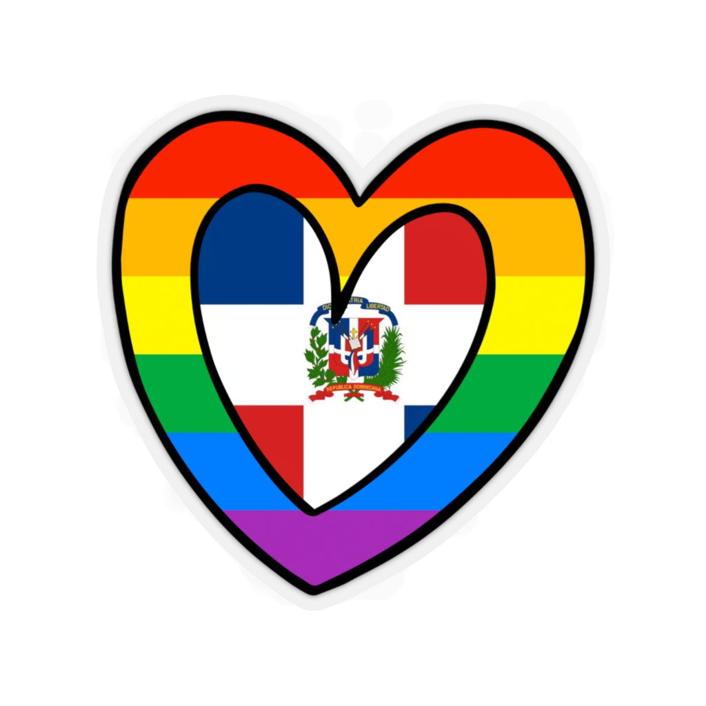Dominican Pride Rainbow Flag Heart Sticker | Dominican Republic Pride Month Accessory