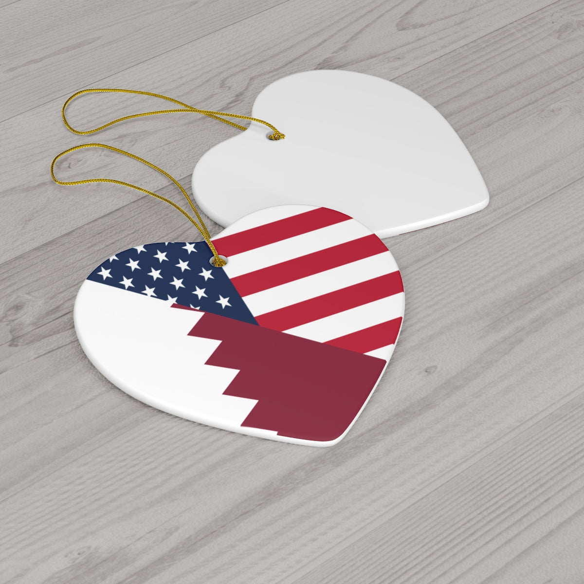 Qatar American Flag Ceramic Ornaments | Qatari USA Christmas Tree