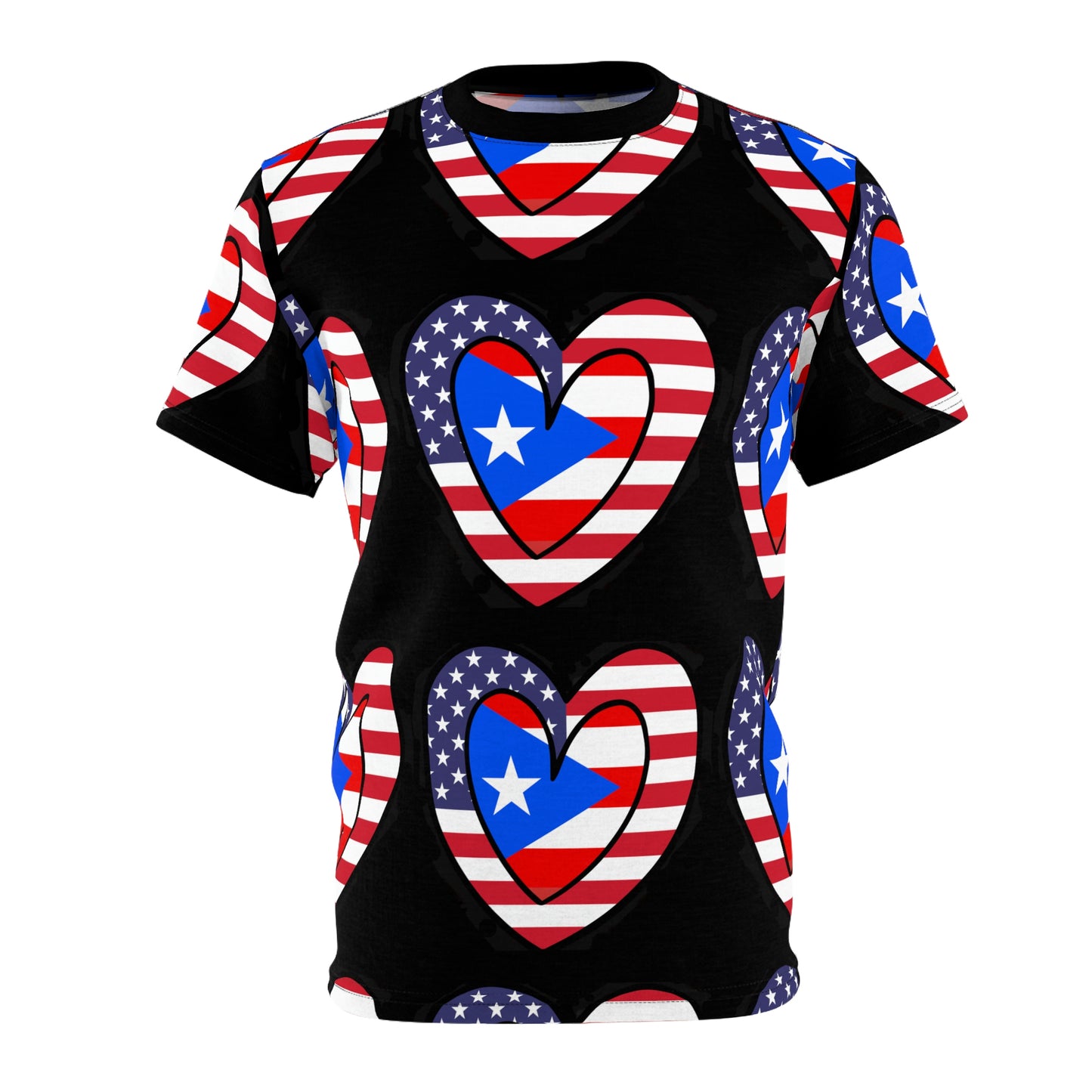 Puerto Rican American Heart Unisex AOP Cut & Sew Tee | PR USA